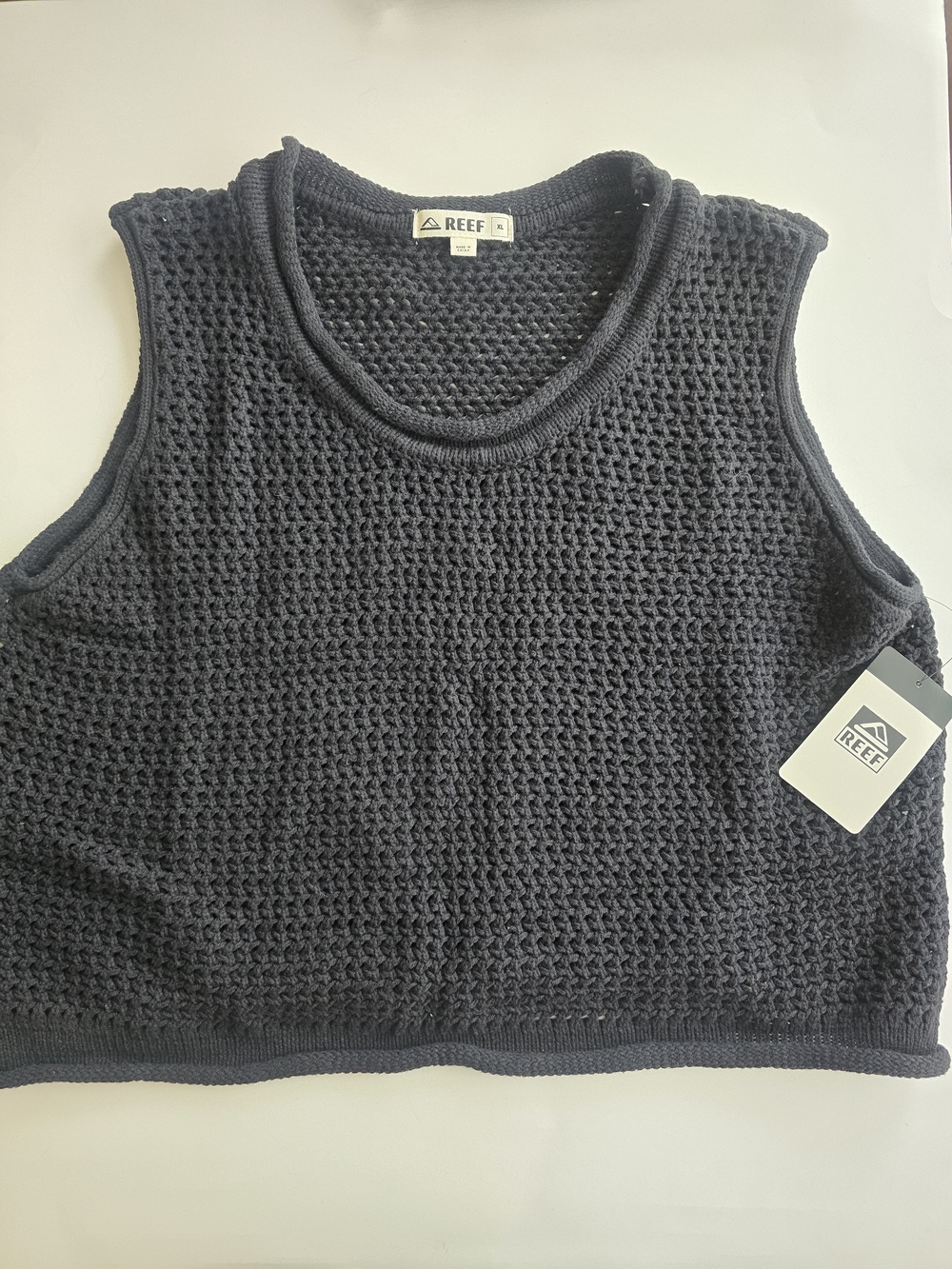 Reef Women's Black Mika Crochet Knit Tank Vest Top
